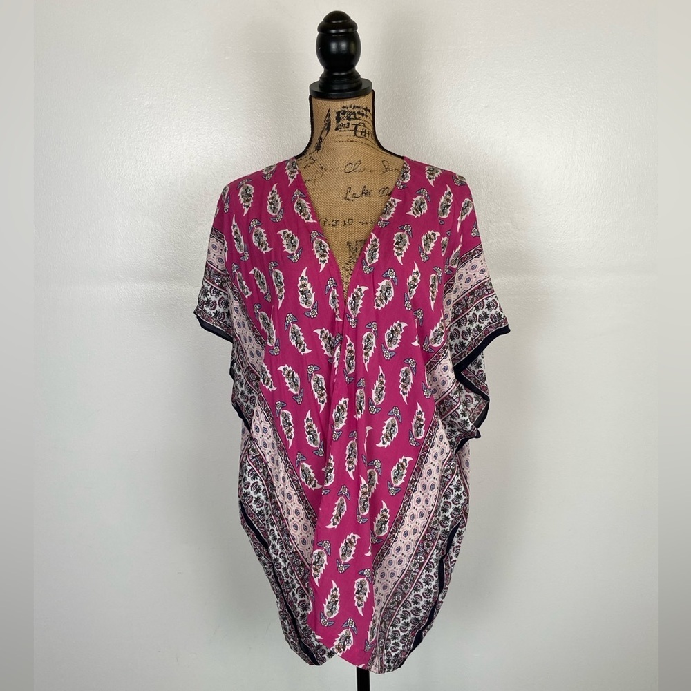Loft Floral Duster Kimono Size XS Pink Oversized Beach Coverup Cruise Resortwear